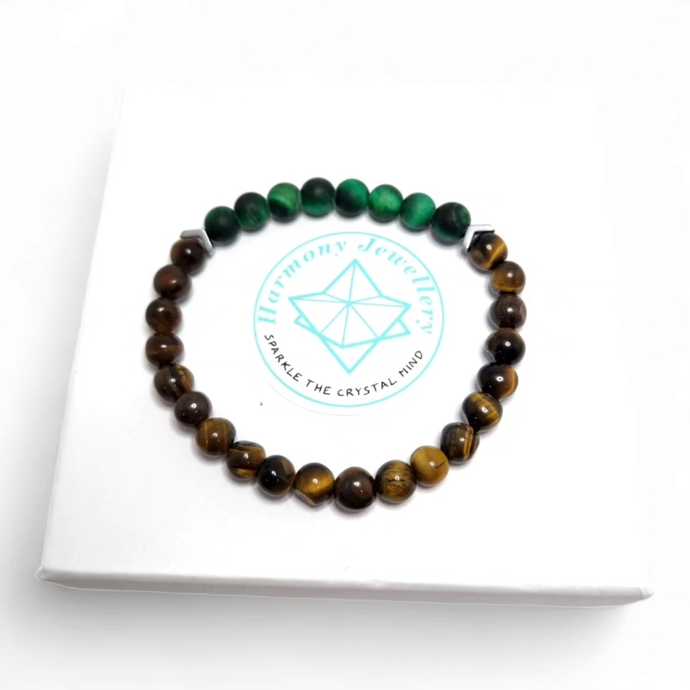 6 mm Matte Green Tiger Eye and Brown Tiger Eye bracelet